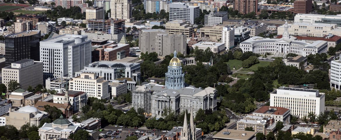 Downtown Denver and the State Capitol from the air